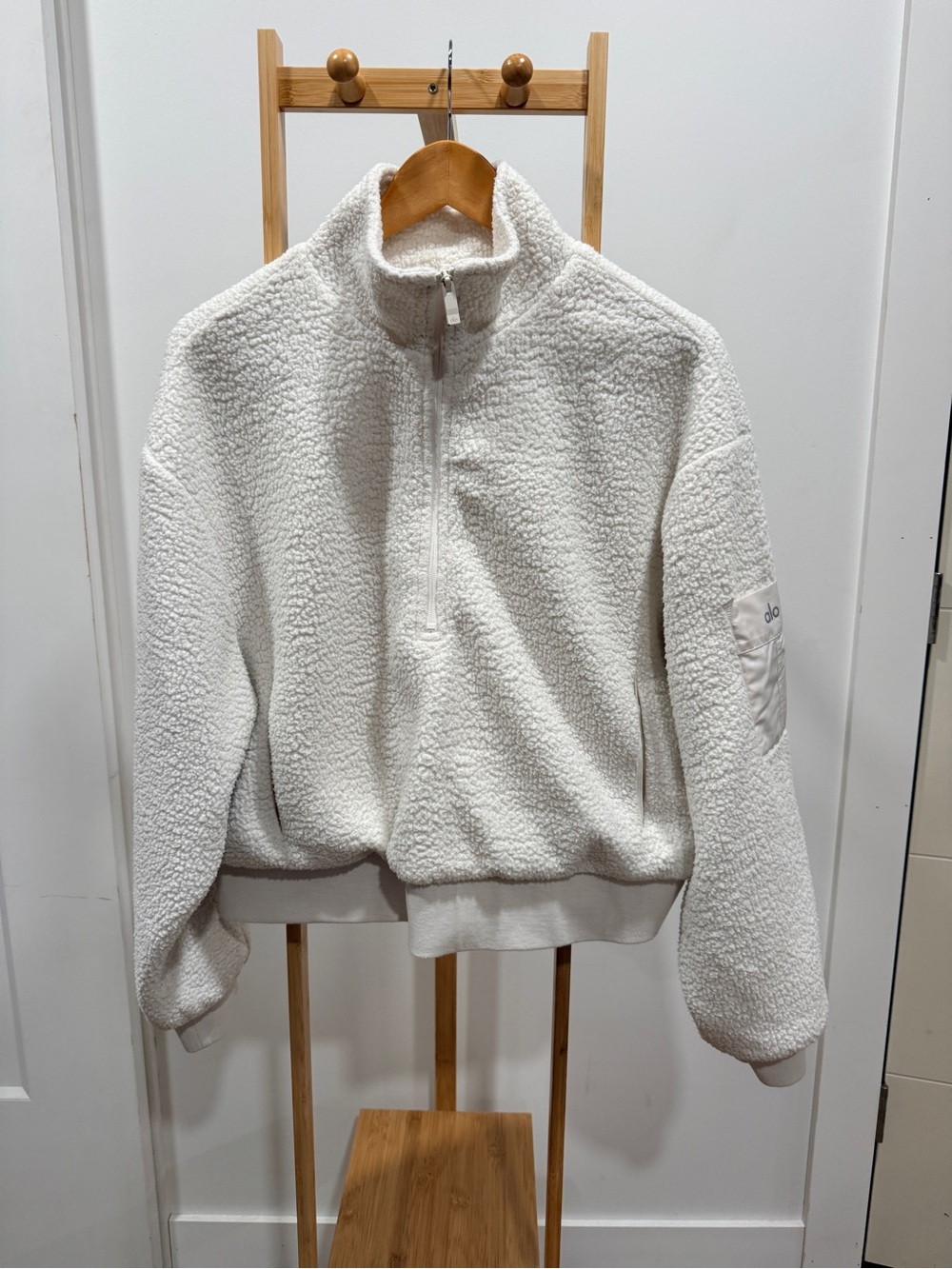 ALO Yoga White Teddy Sherpa Half-Zip Jacket